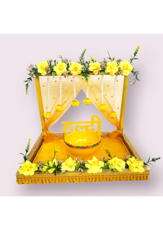 Artistter Handcrafted Decorative Haldi Thali Platter Traditional Haldi Thali Wedding Decoration Handmade Decorated Plate With Haldi Tray