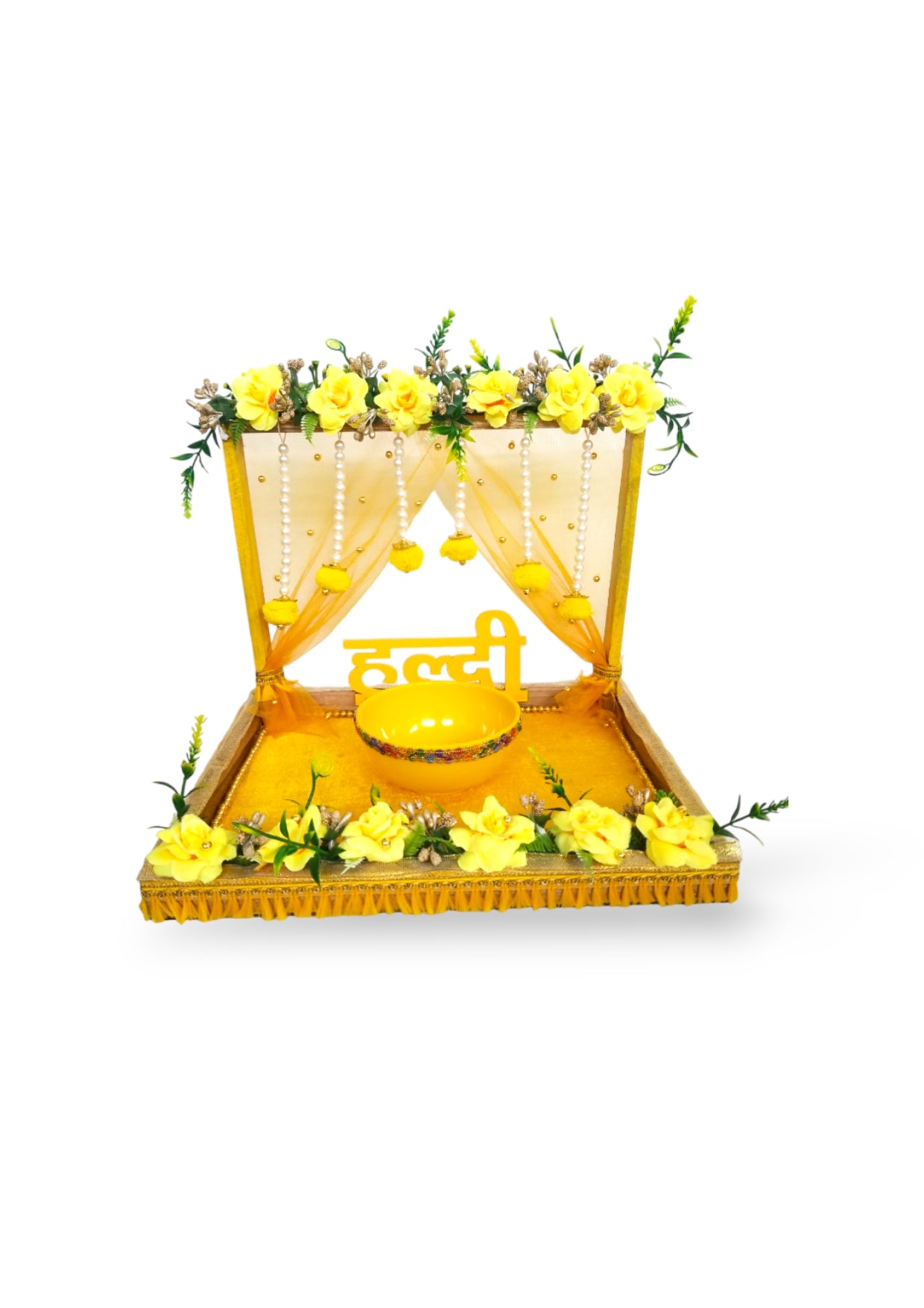 Artistter Handcrafted Decorative Haldi Thali Platter Traditional Haldi Thali Wedding Decoration Handmade Decorated Plate With Haldi Tray