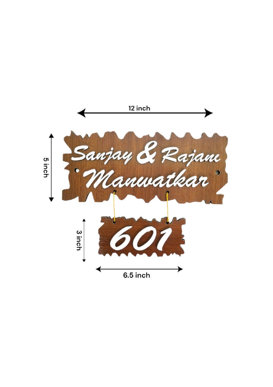 Artistter Wooden Name Plate for House Flat | MDF Laser Cut Letters | Dark Brown | Personalized Outdoor Home Décor | Moisture and Termite Resistant<br>